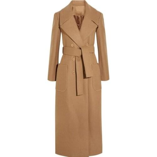 Winter Women Simple Cashmere Maxi Long design Coat Female Woolen Outerwear