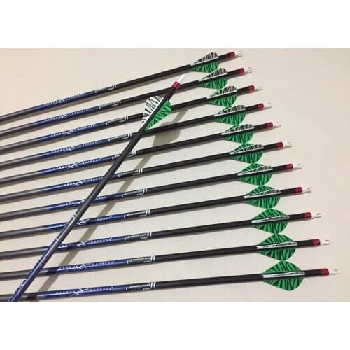 12pcs Hunting Carbon Arrow Spine 300 ID6.2mm 2" plastic vane arrow Nock 100grain replace arrowhead for compound bow hunting