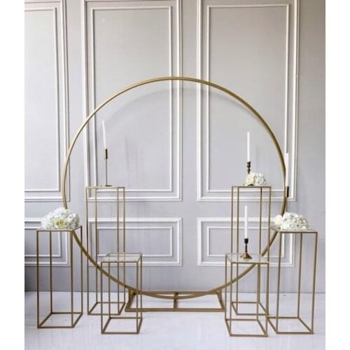 4 -7PCS Outdoor Lawn Flower Door Iron Circle Wedding Arch With Pillar Plinths Backdrops For Flowers Balloons Sash Decor DIY Rack