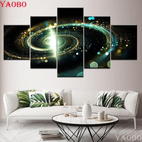 5D Full Square Round DIY Diamond Painting green galaxy outer space abstract 5 Pieces 3D Rhinestone Embroidery Mosaic Home Decor