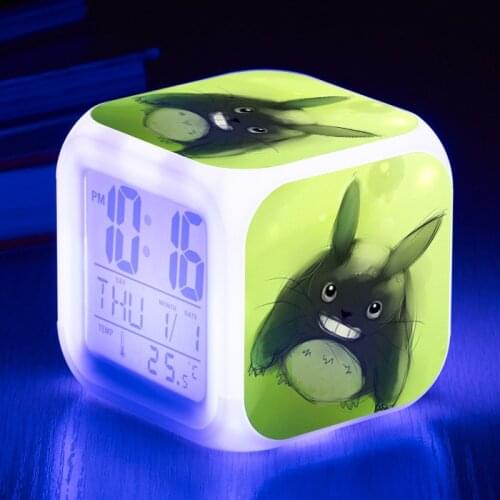 3D Print Cute Anime Totoro Cartoon Movie Digital Alarm Clocks Kids Colorful Square Student LED Creative Personality Child Gift
