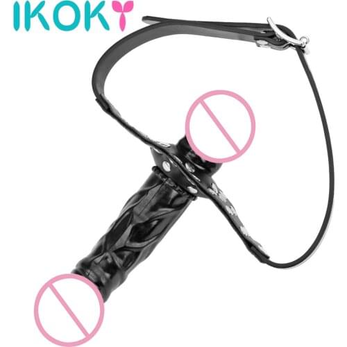 IKOKY Double Dildos Realistic Penis Bandage Wearable Dildo Head Strap on Strapon Mouth Gag Sex Toys for Women Adult Products