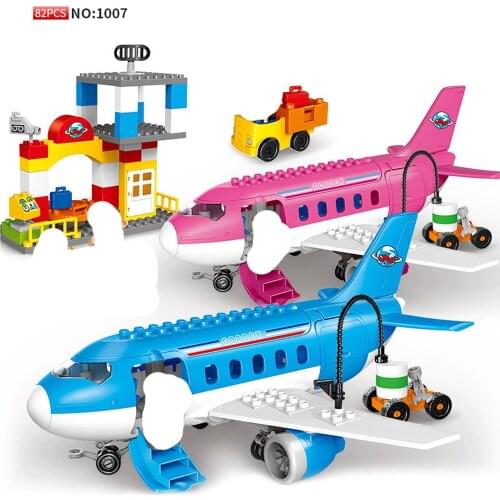 Gorock 82pcs Large Particle Bricks Girl Friend Pink Airport Big Airplane Set Building Block Toy Baby Gift Compatible with Duplos