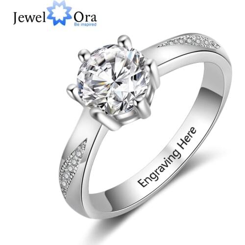 Classic Wedding Ring Personalized Gift Engraved Name Silver Color Rings for Women Anniversary Jewelry(JewelOra RI103758)