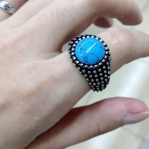 2020 Smooth Natural Oval Opal Green Stone Mens Ring High Quality Stainless Steel for Women Men Jewelry White Color Charm Ring