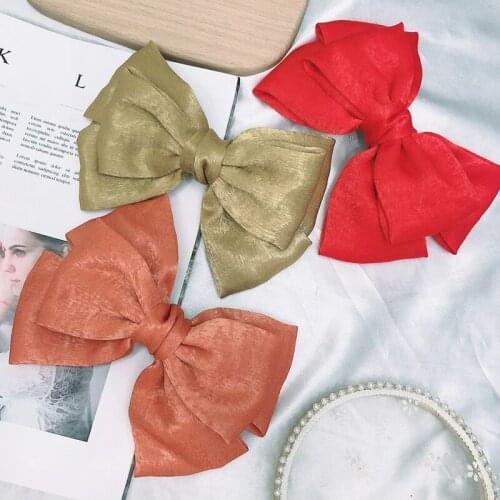 Korea Contracted Multilayer Big Bowknot Hairpin Multicolor Satin Fabrics Horse Tail Clip Spring Clip Girls Top Clip