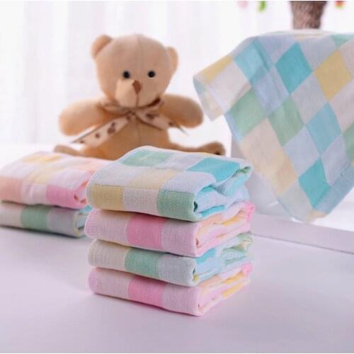 26x26cm Square Towels Cotton Gauze Plaid Towel Kids Bibs Daily Use Hand Face Towels for Kids
