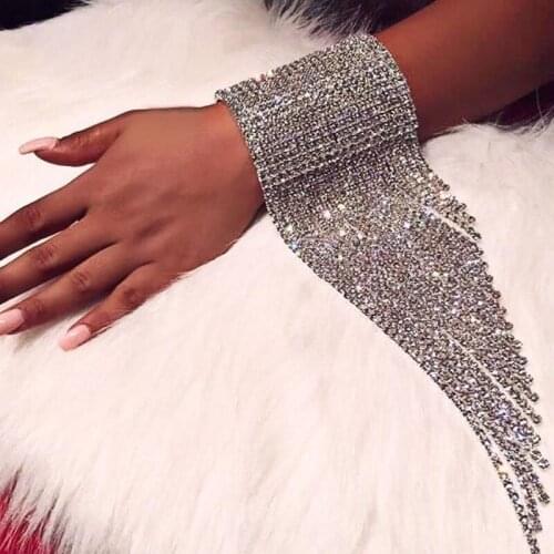 Fashion Long Tassel Rhinestone Bracelet Hand Jewelry for Women Wedding Bracelet Chain Bridal Crystal Statement Bijoux Bracelets