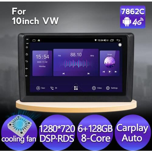 NaviFly cooling fan 1280*720 6GB+128GB Android 11 Car Navigation GPS Radio Player For 10inch VW Carplay+Auto 4G LTE DSP RDS IPS