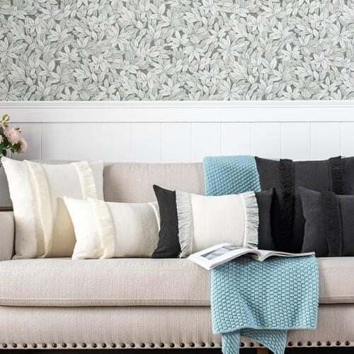 Black Ivory Cushion Cover Solid Cotton Pillow Cover Soft Tassels 45x45cm Home Decoration for Sofa Couch Bed Living Room Bedroom