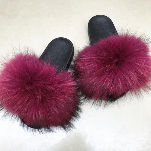 2020 new silver fur slides fox fur slippers flat soft sandals with different color