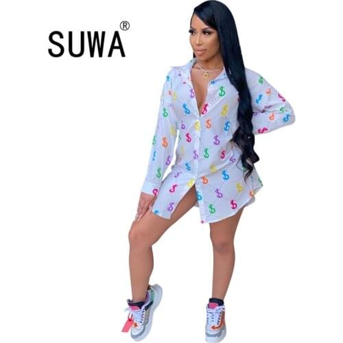 New Product Vintage Casual Women Tunic Office BF Style Colorful Tie Dye Turn Collar Long Sleeve Shirt Blouse Retro Dress