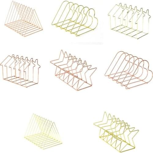 Nordic Style Ornaments Triangle Rose Gold Book Stand Metal Telescopic Folding Bookshelf Magazine Rack