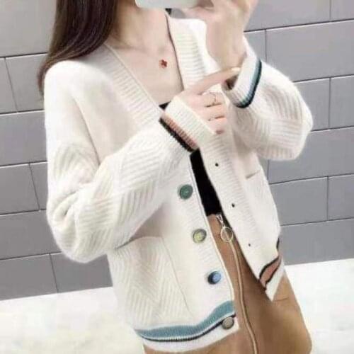 WEIHAOBANG 2021 Autumn Winter New Womens Loose Solid Color Long Sleeve Coat V-neck Single Breasted Knitted Cardigan