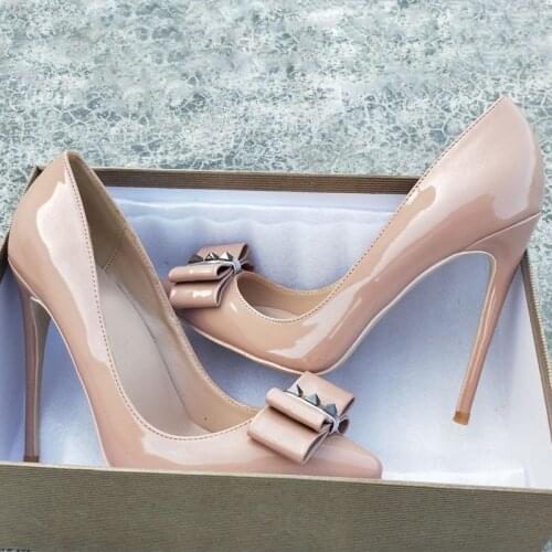 Nude Shoes Women Pumps Brand Women Shoes 12cm High Heels Sexy Bow Pointed Toe High Heels Ladies MD003 CHENSIR9