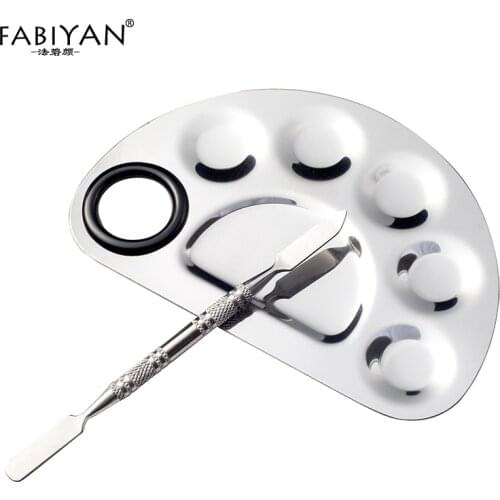 Six-hole Shape Stainless Steel Palette Spatula Plate Rod Nail Art Makeup Polish Gel Cream Foundation Eye shadow Mixer Tools Set