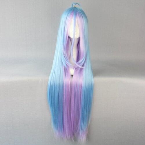 Anime No Game No Life Shiro 110cm Long Multi-color Ponytail Heat Resistant Cosplay Costume Wig +Wig Cap