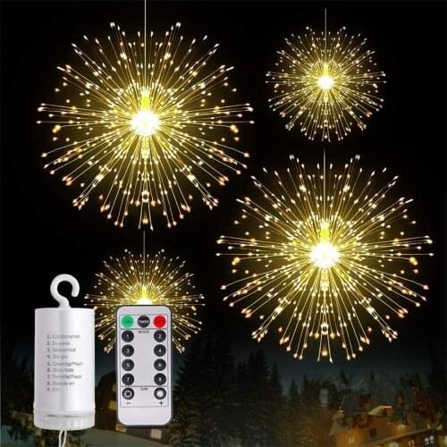 Thrisdar 150/180 LED Hanging Starburst Firework Light Battery Powered Copper Wire Fairy Light Christmas Starburst Light
