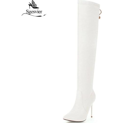 Sgesvier Women Over The Knee Boots Sexy Thin High Heel Pointed Toe Winter Shoes Women Motorcycle Boots Big Size 33-46 OX881