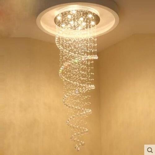 Modern staircase LED K9 crystal chandelier rotating crystal high chandelier villa living room crystal chandelier 110V 220V