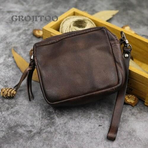GROJITOO New hand dyed vegetable tanned leather womens portable multi-functional small handbag lovers cowhide storage card bag