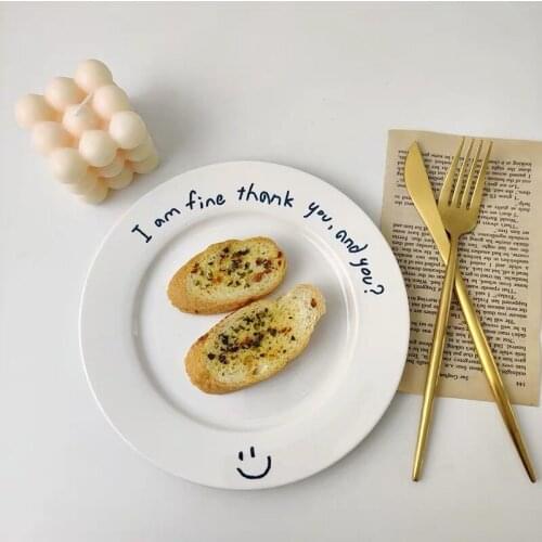 Smiling Face Plate поднос 접시 Korean INS With A Hand-painted Dessert Plates Fruit Cake Dish Minority Graffiti Breakfast Dishs