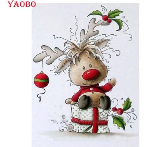 Yaobo Diamond Painting Christmas Cartoon Reindeer 5d Full Square/Round Drill Diamond Embroidery Handmade Gift Cross Stitch Kits