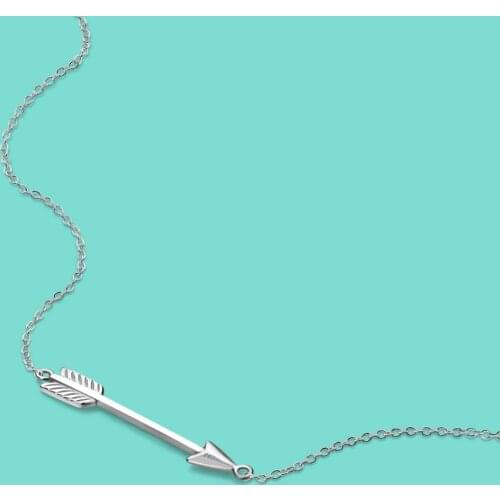 Fine Jewelry Womens 100% 925 Sterling Silver Necklace 45CM Minimalist Bow and Arrow Pendant Chokers Necklaces Birthday Gift