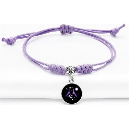 12 Constellation Zodiac Sign Braided Leather Bracelet Cancer Leo Virgo Libra Woven Glass Dome Jewelry Gift For Children