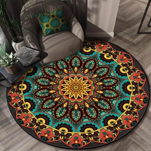 200cm Ethnic Style Mandala Color Flower Living Room Bedroom Hanging Basket Chair Round Non-slip Floor Mat Carpet