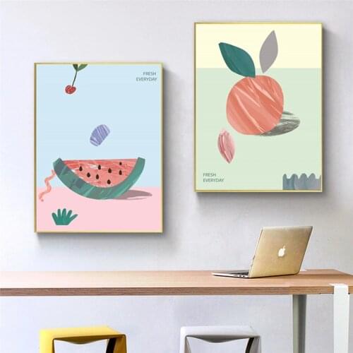 Abstract Cartoon Fruit Watercolor Paintings Summer Watermelon Canvas Prints Posters Living Room Bedroom Corridor Decoration