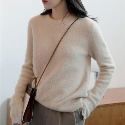 Angora Plush Green Soft Winter Waxy Pullover Warm Knitted Fluffy Mink Cashmere Sweater JNS038