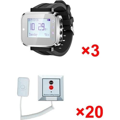 Wireless Hospital Nurse Calling System Emergency Pagers For Patient Elderly Full Equipment With 3 Watch+ 20 Push Call Button