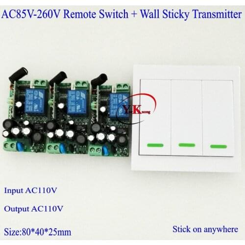 AC120V AC110V AC220V AC230V AC240V Wall Wireless Remote Transmitter Receiver Bedroom Hall Lamp LED Light Wireless Switch Mini