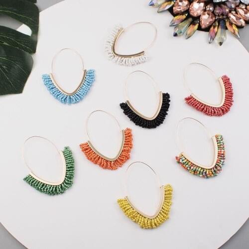 MANILAI Bohemian Handmade Hoop Earrings For Women Multicolor Beads Dangle Earring For Women 2020 Ethnic Jewelry