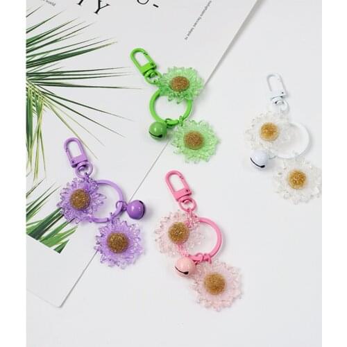 Ins Cute Sweet Candy Color Crystal Daisy Flower Keychains for Women Bag Clouth Car Keys Pendant Decor for Airpods Case Keyring