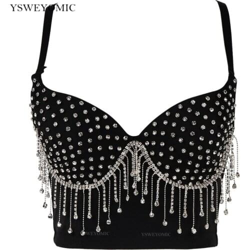 Bustier Bra DJ Women Camisole Top Beading Tassel Flash Diamond Luxury Crop Top Bustier Bra Night Club Party Tank Tops