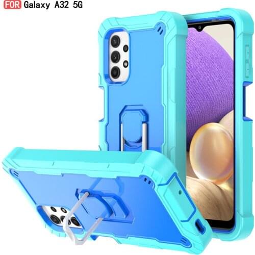 Samsung s20FE A02S A12 A32 A52 A72 Front&Back 360 TPU Color Silicon Finger Ring Stand Phone Cases Rugged Anti Knock Hybrid Armor