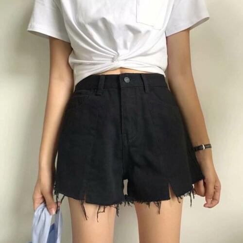 Young Girls Denim High-waist Slim Jeans Wide-legged Fringe Cut Ribbed Hairy Fringe Summer Shorts 2020
