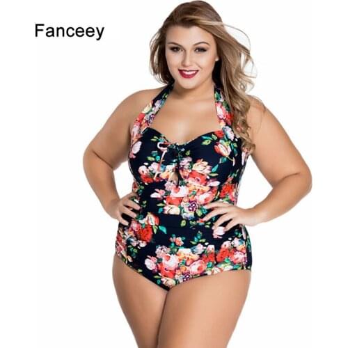 Fanceey Women Bikini Swimsuit Plus Size Flower Print Lace-up Swimwear One Piece Monokini Bathing Suit Beach Wear SYLC41859