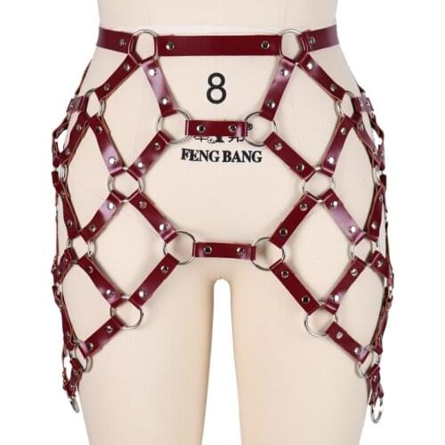 Punk Leather Sexy Body Harness Cage Lingerie Waist Belt Goth Pub Rave Performance Dress Hollow Out Leg Bondage Suspender Fetish