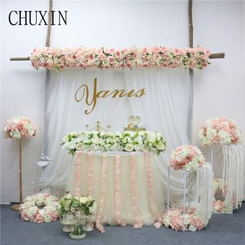 Artificial Silk Rose Poney Flower Row Wedding Floral Arrangement Road Lead Dining Table Romantic Chrismas Fake Flowers Decor