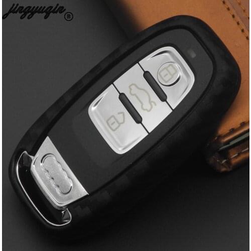 Jingyuqin Carbon Fiber Silicone Car Key Case Cover Remote Fob Keychain for Audi A4L A6L Q5 A5 754C / 754G Smart Key Holder Shell