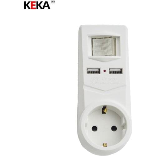 KEKA EU Standard Conversion Plug With Dual Usb Charging Power Adapter Socket 16A Conversion Socket AC 110~250V With CE