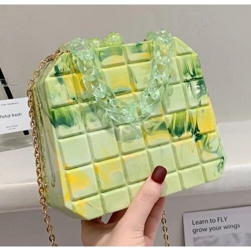 Plaid Mini Tote Box Bag 2021 Summer New High-quality Acrylic Womens Designer Handbag Luxury Brand Square Shoulder Messenger Bag