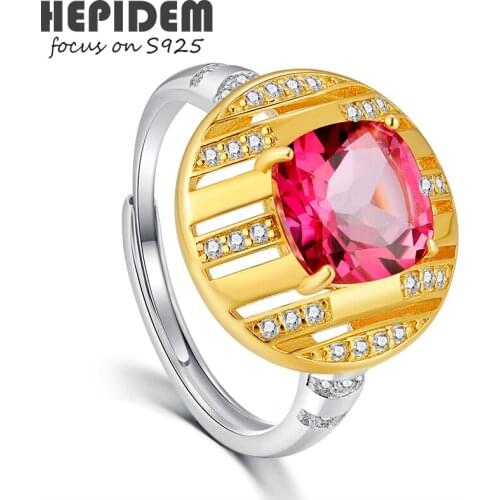HEPIDEM 100% Topaz 925 Sterling Silver Rings 2022 New Trend Women Red Stone Gemstones Wedding Bands S925 Fine Jewelry 3419