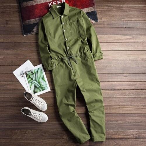 2021 Jumpsuit Lapel Long Sleeve Loose Hip Hop Casual Comfortable Cargo Pants Streetwear Green Black Overalls Straight Trousers
