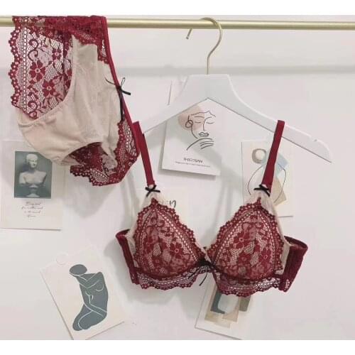 Lace Contrast Color Wireless Thin Cup Bra and Panty Set Underwear for Girls Bra Comfortable and Breathable Cotton Lingerie Women