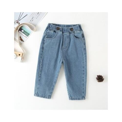 Korean Boy and Girl Jeans 2021 Autumn New Childrens Loose Casual Denim Pants Toddler Trousers Kids Solid Casual Jeans 2-7 Years