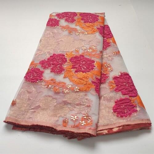 Pretty french net lace fabric with flower embroidered frech net lace fabric for fashion dress HD005